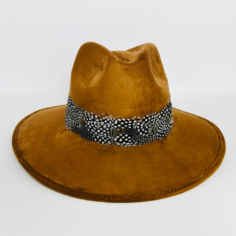Light Brown Hat with Multi-Color Feather