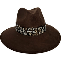 Chocolate Suede Hat with Brown and White Feather