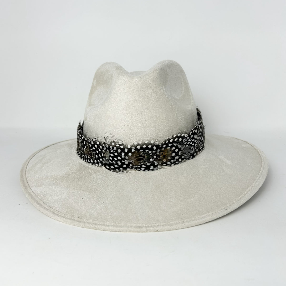 Cream Suede Hat with Multicolor Feather