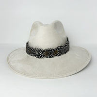 Cream Suede Hat with Multicolor Feather