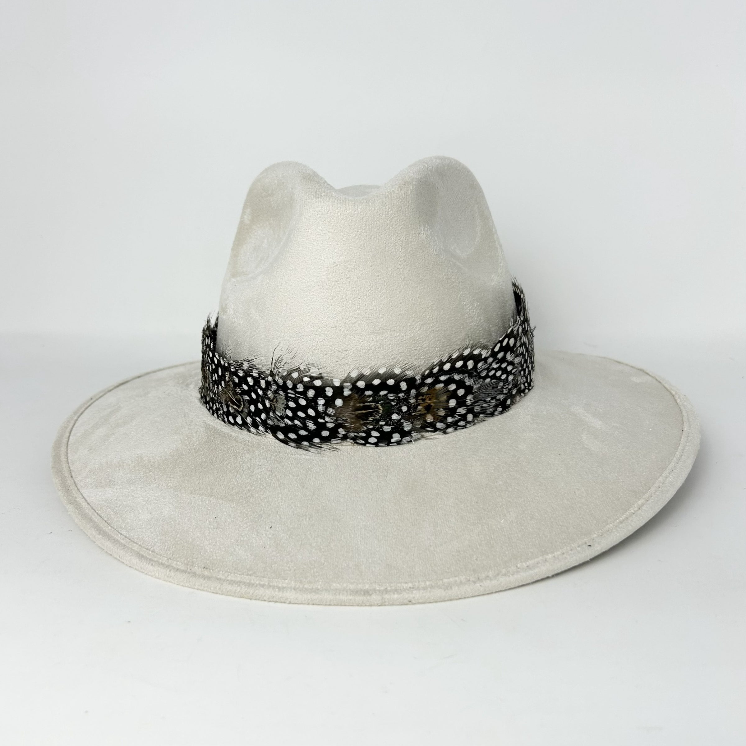 Cream Suede Hat with Multicolor Feather