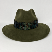 Olive Suede Hat with Green Feather