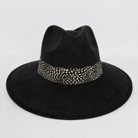 Black Suede Hat with Multi-Color Feather