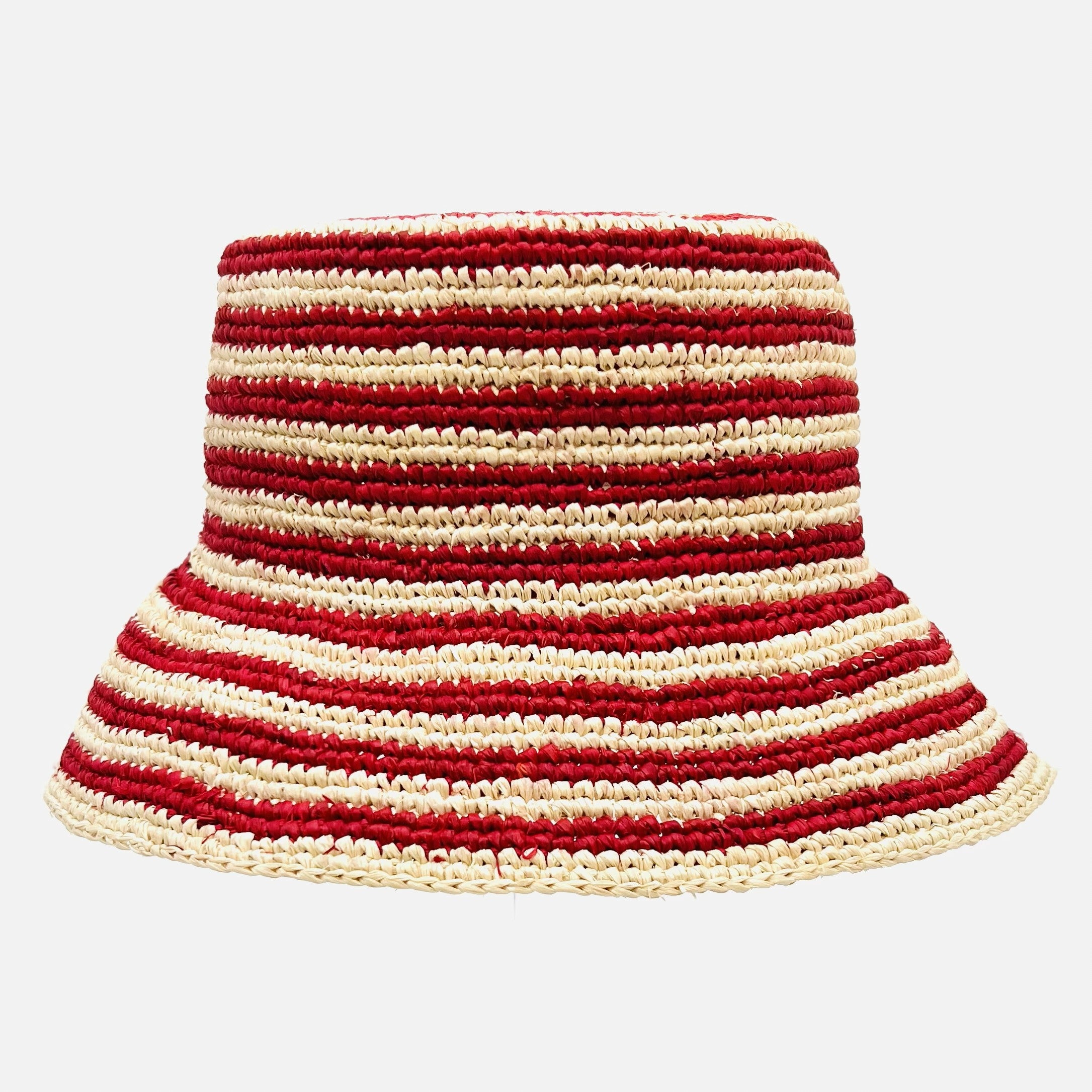 Red and Hay Striped Beau Raffia Bucket Hat