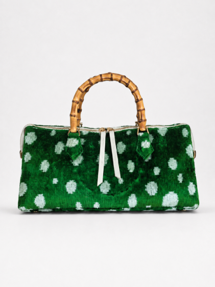 Emerald Green and White Polka Dot Goldie Bamboo Bag