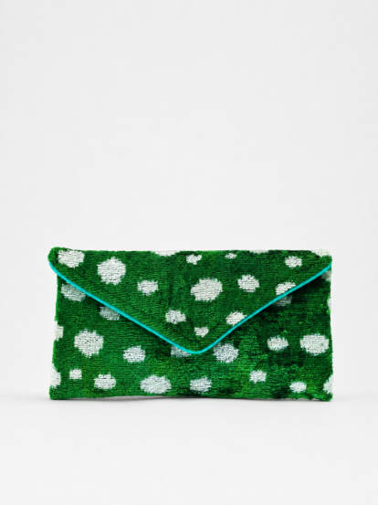 Emerald Green and White Polka Dot Lily Envelope Clutch