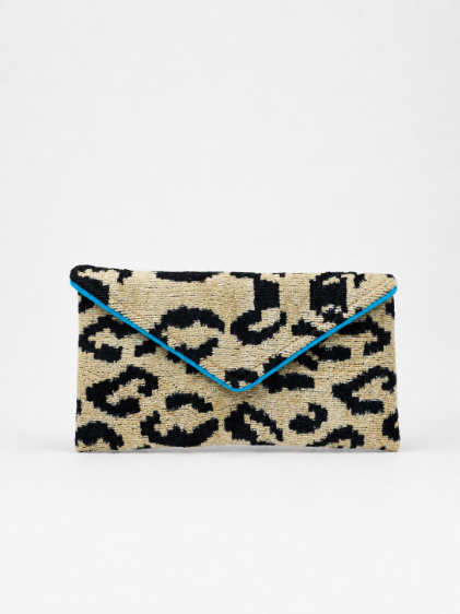 Cream Leopard with Teal Piping Lily Envelope CLutch