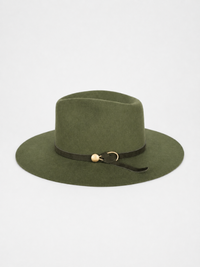 Olive Wool Hat with Leather Band