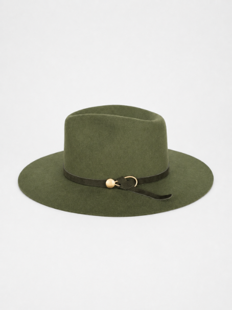 Olive Wool Hat with Leather Band