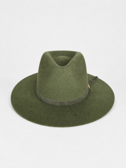Olive Wool Hat with Leather Band
