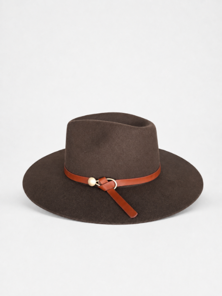 Chocolate Wool Hat with Leather Band