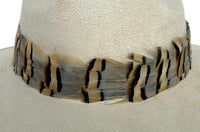 Cream Suede Hat with Grey Striped Feather