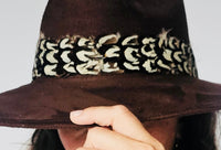 Chocolate Suede Hat with Brown and White Feather