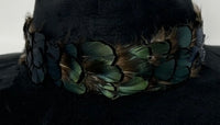 Black Suede Hat with Green Feather
