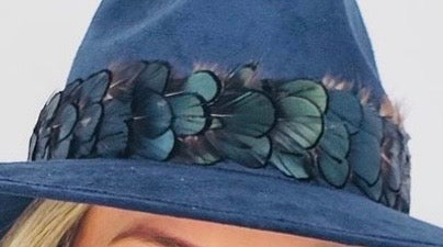 Navy Suede Hat with Green Feather