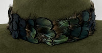 Olive Suede Hat with Green Feather