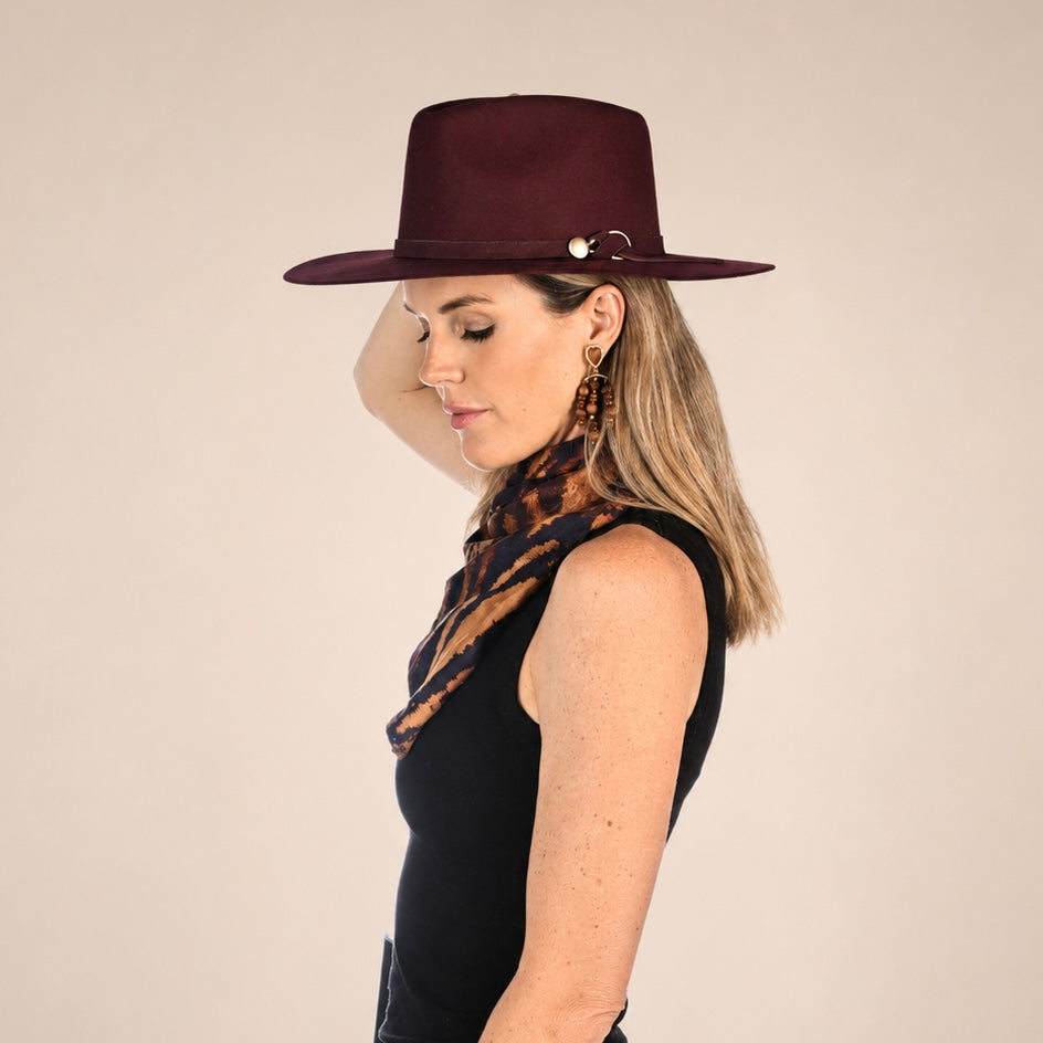 Wine Wool Hat with Leather Band