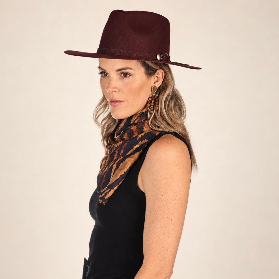 Wine Wool Hat with Leather Band