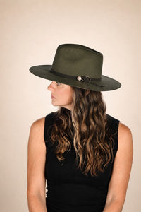Olive Wool Hat with Leather Band