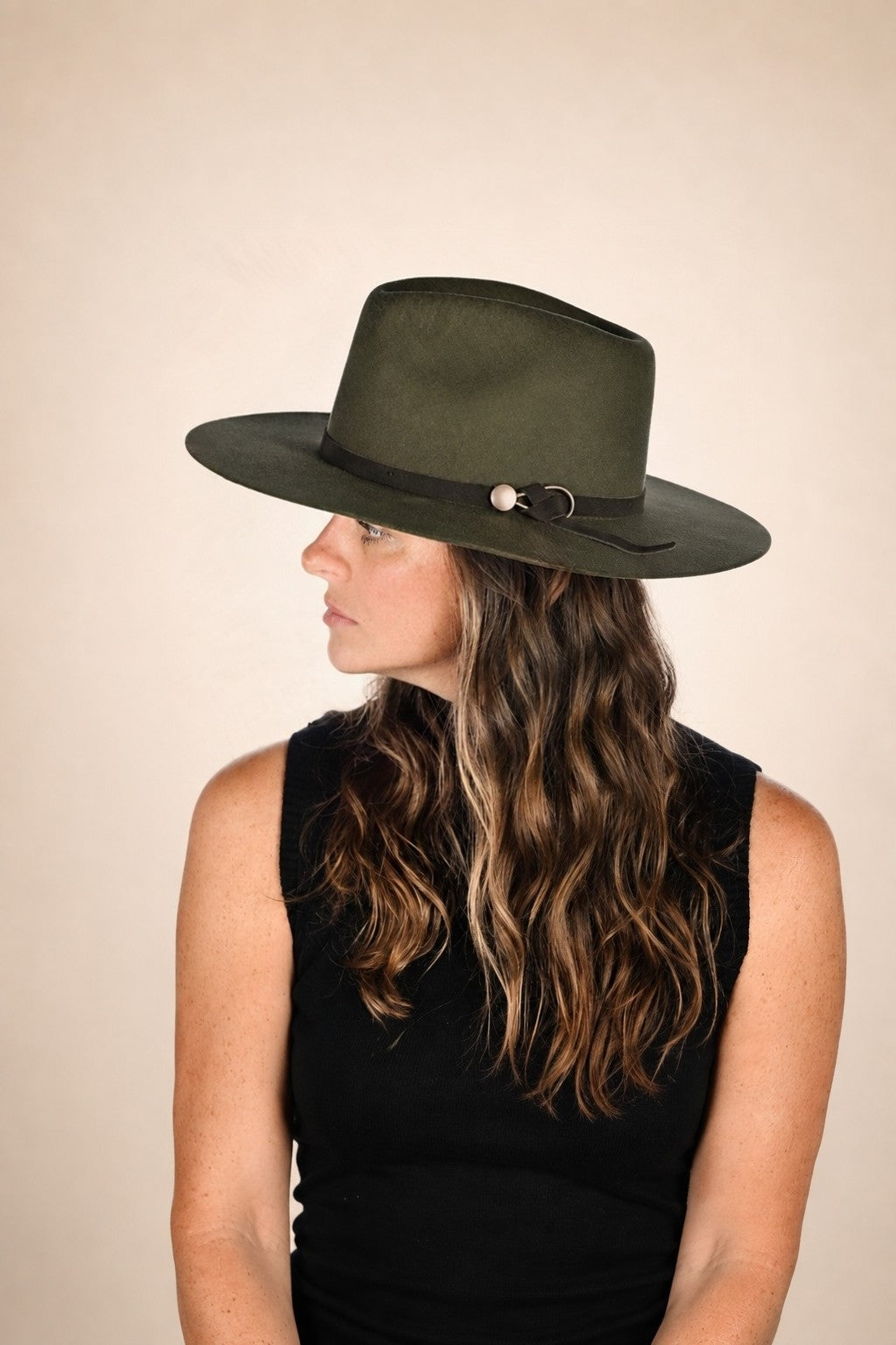 Olive Wool Hat with Leather Band