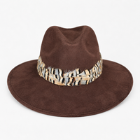 Chocolate Suede Hat with Grey Striped Feather