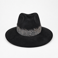 Black Suede Hat with Multi-Color Feather