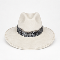 Cream Suede Hat with Multicolor Feather