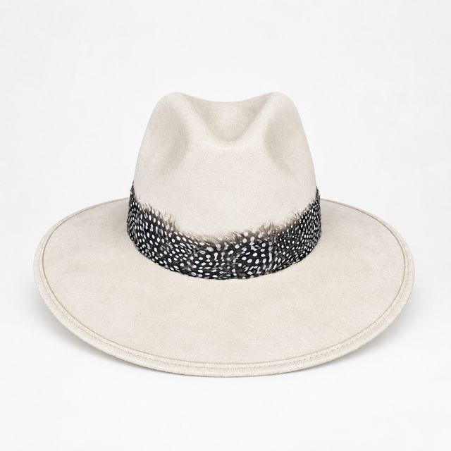 Cream Suede Hat with Multicolor Feather