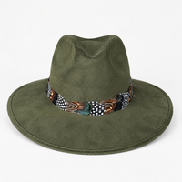 Olive Suede Hat with Multi-Color Mallard Feather