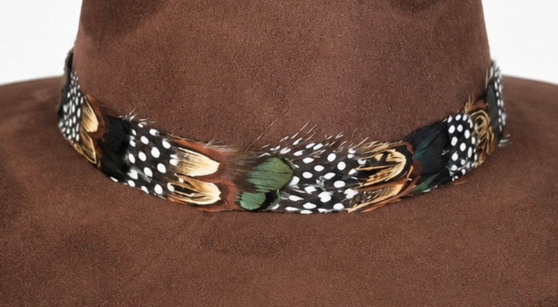 Chocolate Suede Hat with Multi-Color Mallard Feather