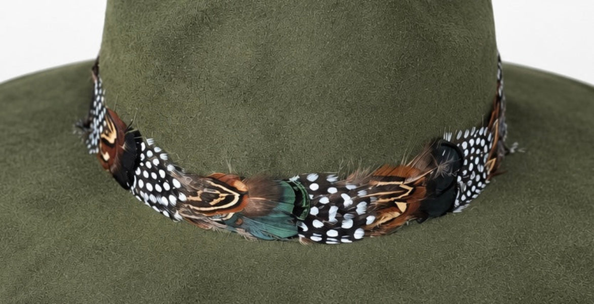 Olive Suede Hat with Multi-Color Mallard Feather