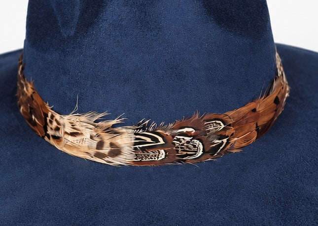 Navy Suede Hat with Brown Multi Color Feather