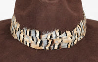 Chocolate Suede Hat with Grey Striped Feather