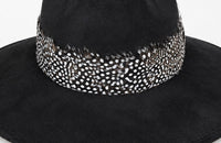 Black Suede Hat with Black and White Dot Feather