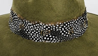 Olive Suede Hat with Black and White Dot Feather