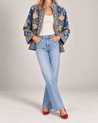 Blue and Cream Velvet Embroidered Jacket
