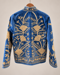 Blue and Cream Velvet Embroidered Jacket