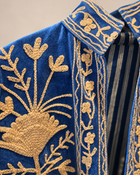 Blue and Cream Velvet Embroidered Jacket