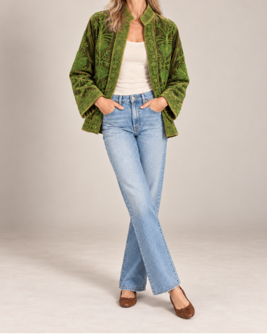Olive Green Velvet Embroidered Jacket