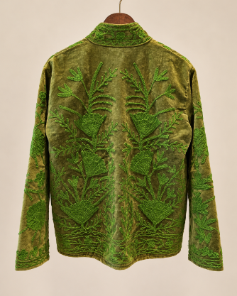 Olive Green Velvet Embroidered Jacket