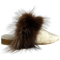 Cream Amelia Slide with Brown Fox Fur