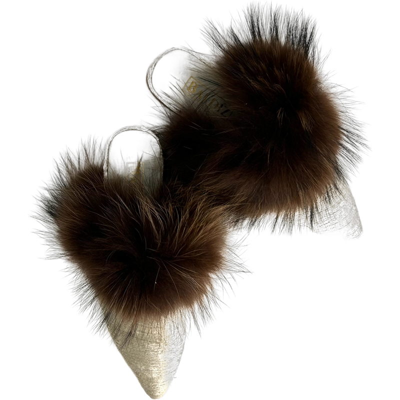 Cream Amelia Slide with Brown Fox Fur