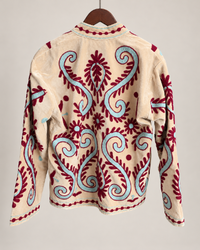 Burgundy and Aqua Velvet Embroidered Jacket