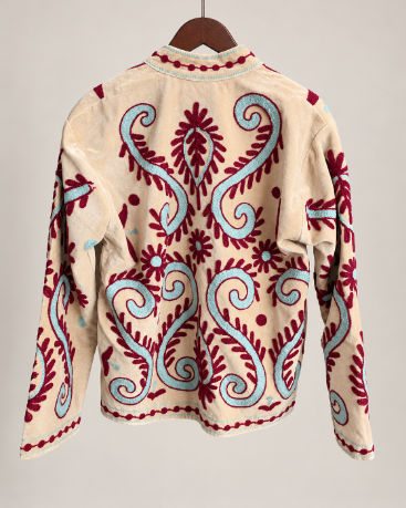 Burgundy and Aqua Velvet Embroidered Jacket