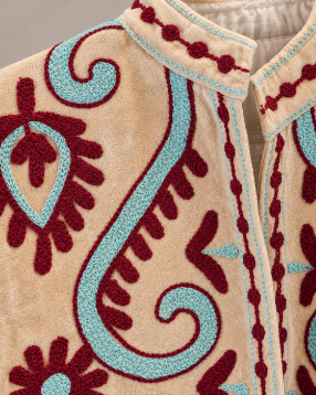 Burgundy and Aqua Velvet Embroidered Jacket