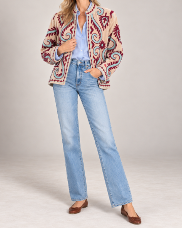 Burgundy and Aqua Velvet Embroidered Jacket