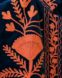 Navy and Coral Velvet Embroidered