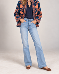 Navy and Coral Velvet Embroidered