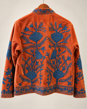 Terracotta and Blue Velvet Embroidered Jacket