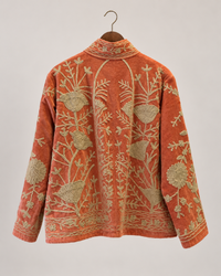 Rust and Beige Velvet Embroidered Jacket
